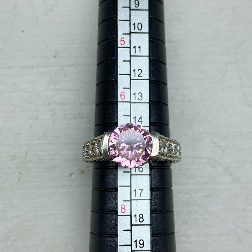 Sterling Silver 925 ADI Pink CZ Ring With CZ Accents Size 7
